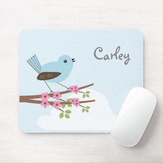 Kute Blue Bird in Blossom Tree Personalized Muismat (Met muis)