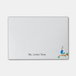 Kute Blue Bird op Tree Branch Singing Music Spring Post-it® Notes