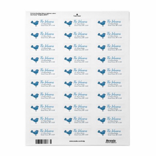 Kute Blue Bird Return Address Labels (Full Sheet)