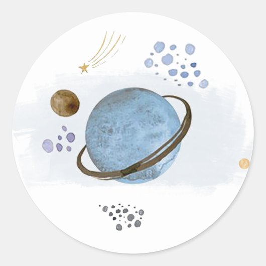 Kute Blue Buitenspace Planets Galaxy Ronde Sticker (Voorkant)
