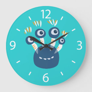 Kute Blue Cartoon Monster met vier ogen Kinder Grote Klok