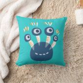 Kute Blue Cartoon Monster met vier ogen Kinder Kussen (Deken)