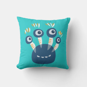 Kute Blue Cartoon Monster met vier ogen Kinder Kussen