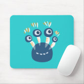 Kute Blue Cartoon Monster met vier ogen Kinder Muismat (Met muis)