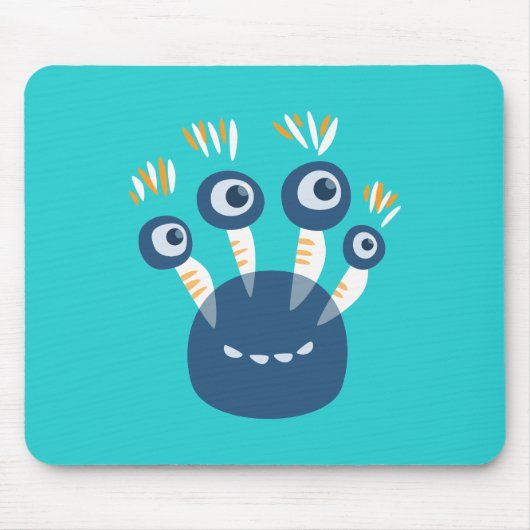 Kute Blue Cartoon Monster met vier ogen Kinder Muismat (Voorkant)