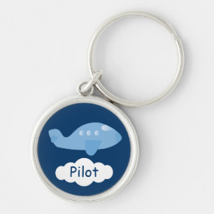 Kute Blue Cartoon Plane Pilot Sleutelhanger