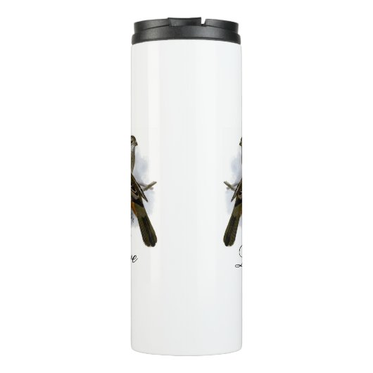 Kute Blue Colorful Bird and Foliage Thermosbeker (Achterkant)