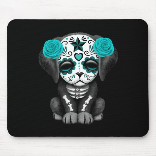 Kute Blue Day of the Dead Puppy Dog Black Muismat (Voorkant)