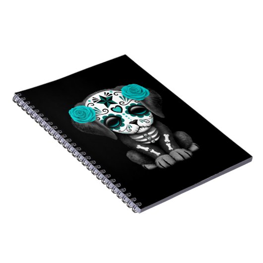 Kute Blue Day of the Dead Puppy Dog Black Notitieboek (Rechterzijde)