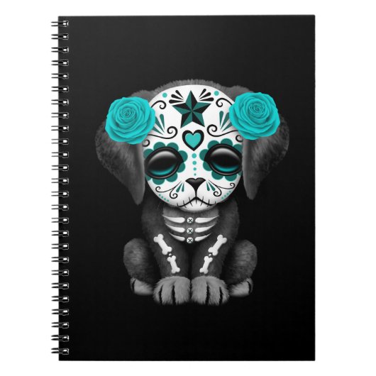 Kute Blue Day of the Dead Puppy Dog Black Notitieboek (Voorkant)