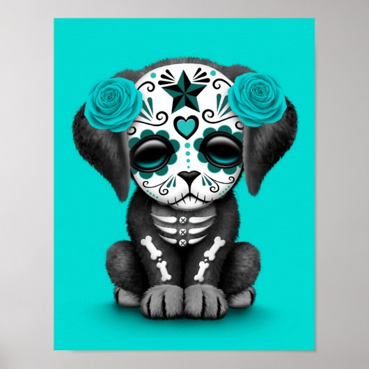 Kute Blue Day of the Dead Puppy Dog Poster (Voorkant)