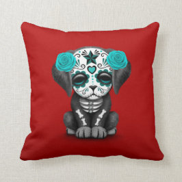 Kute Blue Day of the Dead Puppy Dog Red Kussen