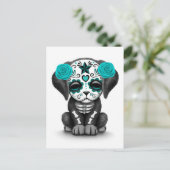 Kute Blue Day of the Dead Puppy Dog White Briefkaart (Staand voorkant)