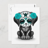 Kute Blue Day of the Dead Puppy Dog White Briefkaart (Voorkant / Achterkant)