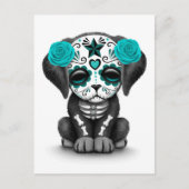 Kute Blue Day of the Dead Puppy Dog White Briefkaart (Voorkant)