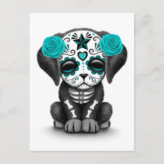 Kute Blue Day of the Dead Puppy Dog White Briefkaart (Voorkant)