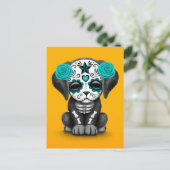 Kute Blue Day of the Dead Puppy Dog Yellow Briefkaart (Staand voorkant)