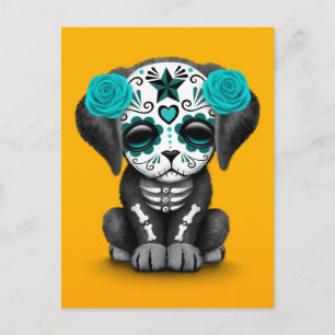 Kute Blue Day of the Dead Puppy Dog Yellow Briefkaart