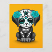Kute Blue Day of the Dead Puppy Dog Yellow Briefkaart (Voorkant)