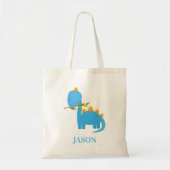 Kute Blue Dino met aangepaste naam Kinder Canvas t Tote Bag (Voorkant)