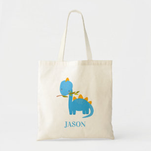 Kute Blue Dino met aangepaste naam Kinder Canvas t Tote Bag