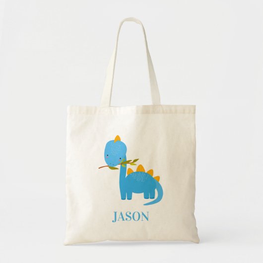 Kute Blue Dino met aangepaste naam Kinder Canvas t Tote Bag (Voorkant)