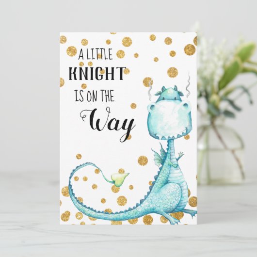 *~* Kute Blue Dragon Baby Shower Invitation Kaart (Staand voorkant)