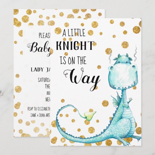 *~* Kute Blue Dragon Baby Shower Invitation Kaart (Voorkant / Achterkant)