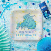 Kute Blue Dragon Boys Baby shower Paper Bord (Feest)
