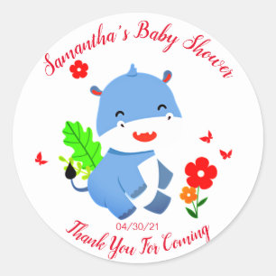 Kute Blue Elephant met Red Flowers Baby shower Ronde Sticker