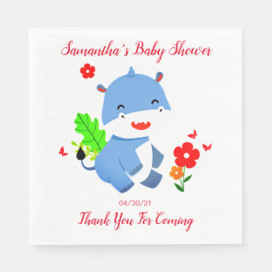 Kute Blue Elephant met Red Flowers Baby shower Servet