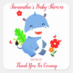 Kute Blue Elephant met Red Flowers Baby shower Vierkante Sticker