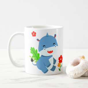 Kute Blue Elephant met rode bloemen Koffiemok