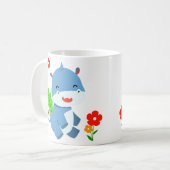 Kute Blue Elephant met rode bloemen Koffiemok (Voorkant links)