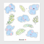 Kute Blue Elephants & Fresh Green Botanicals Sticker (Vel)