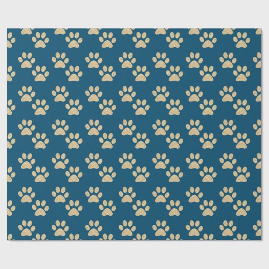 Kute Blue en Gold Glitter Paw Drukt Pet Lovers Cadeaupapier (Vlak)
