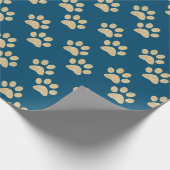 Kute Blue en Gold Glitter Paw Drukt Pet Lovers Cadeaupapier (Hoek)