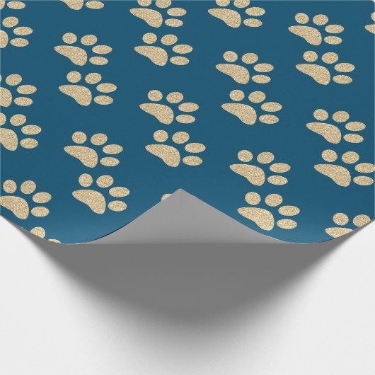 Kute Blue en Gold Glitter Paw Drukt Pet Lovers Cadeaupapier (Hoek)