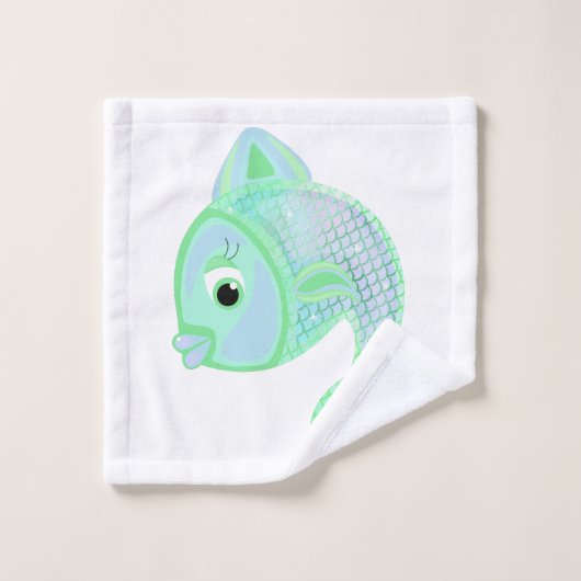 Kute Blue en Green Fish Bath Towel Set Bad Handdoek (Wasdoekje)
