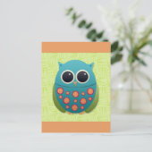 Kute Blue en Green Owl met rode en gele ventilator Briefkaart (Staand voorkant)