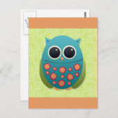 Kute Blue en Green Owl met rode en gele ventilator Briefkaart (Voorkant / Achterkant)