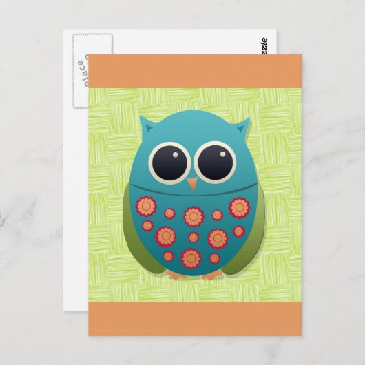 Kute Blue en Green Owl met rode en gele ventilator Briefkaart (Voorkant / Achterkant)