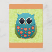 Kute Blue en Green Owl met rode en gele ventilator Briefkaart (Voorkant)