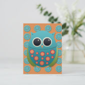 Kute Blue en Green Owl op Oranje en blauwe bloemen Briefkaart (Staand voorkant)