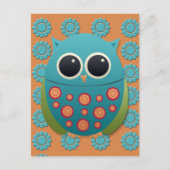 Kute Blue en Green Owl op Oranje en blauwe bloemen Briefkaart (Voorkant)