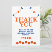 Kute Blue en Oranje sport Basketball Birthday Bedankkaart (Staand voorkant)