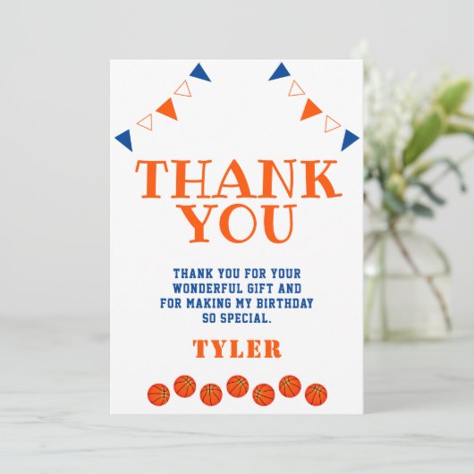 Kute Blue en Oranje sport Basketball Birthday Bedankkaart (Staand voorkant)