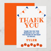 Kute Blue en Oranje sport Basketball Birthday Bedankkaart (Voorkant / Achterkant)