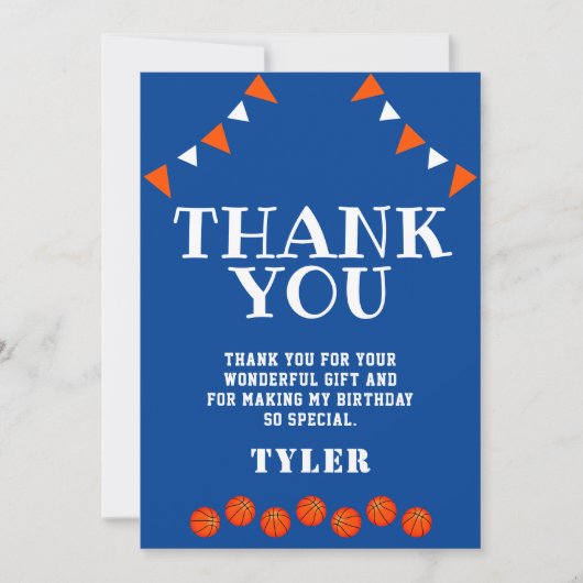 Kute Blue en Oranje sport Basketball Birthday Bedankkaart (Voorkant)