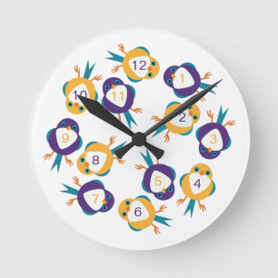 Kute Blue en Oranje vogelwandklok Ronde Klok